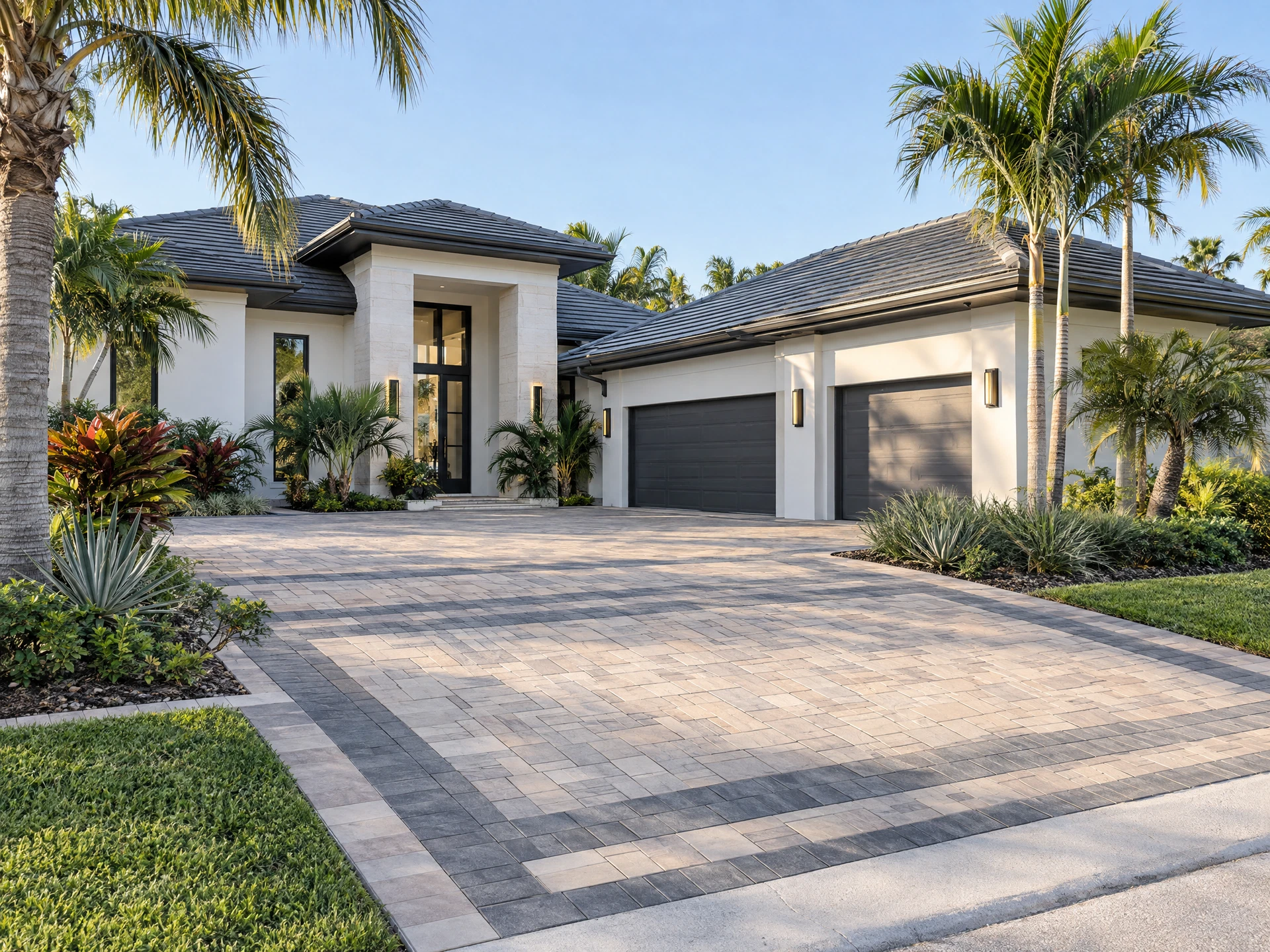 Paver driveway at a Sarasota coastal residence