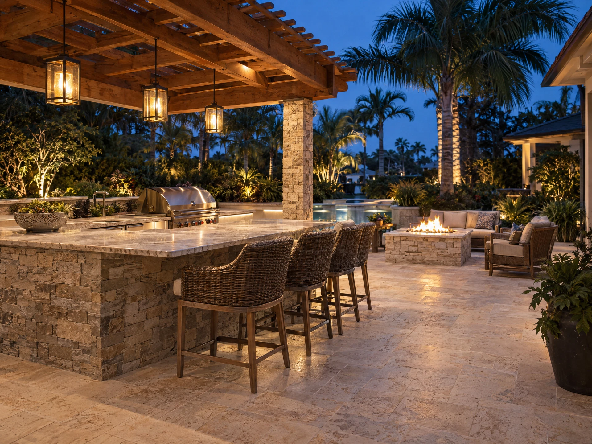 Outdoor kitchen and hardscape living space in Sarasota